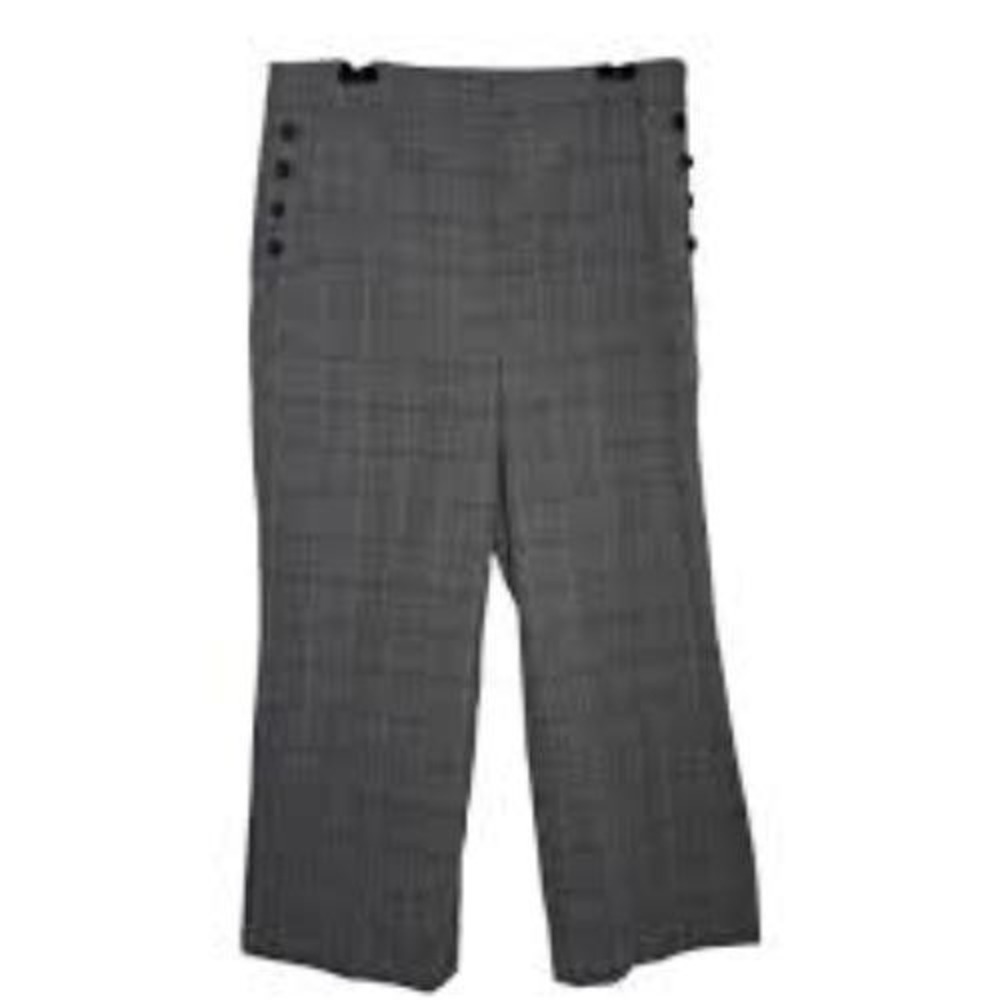 Ann Taylor Trouser Pants Womens Sz 12 Gray Plaid High Rise Loose Fit Button Side